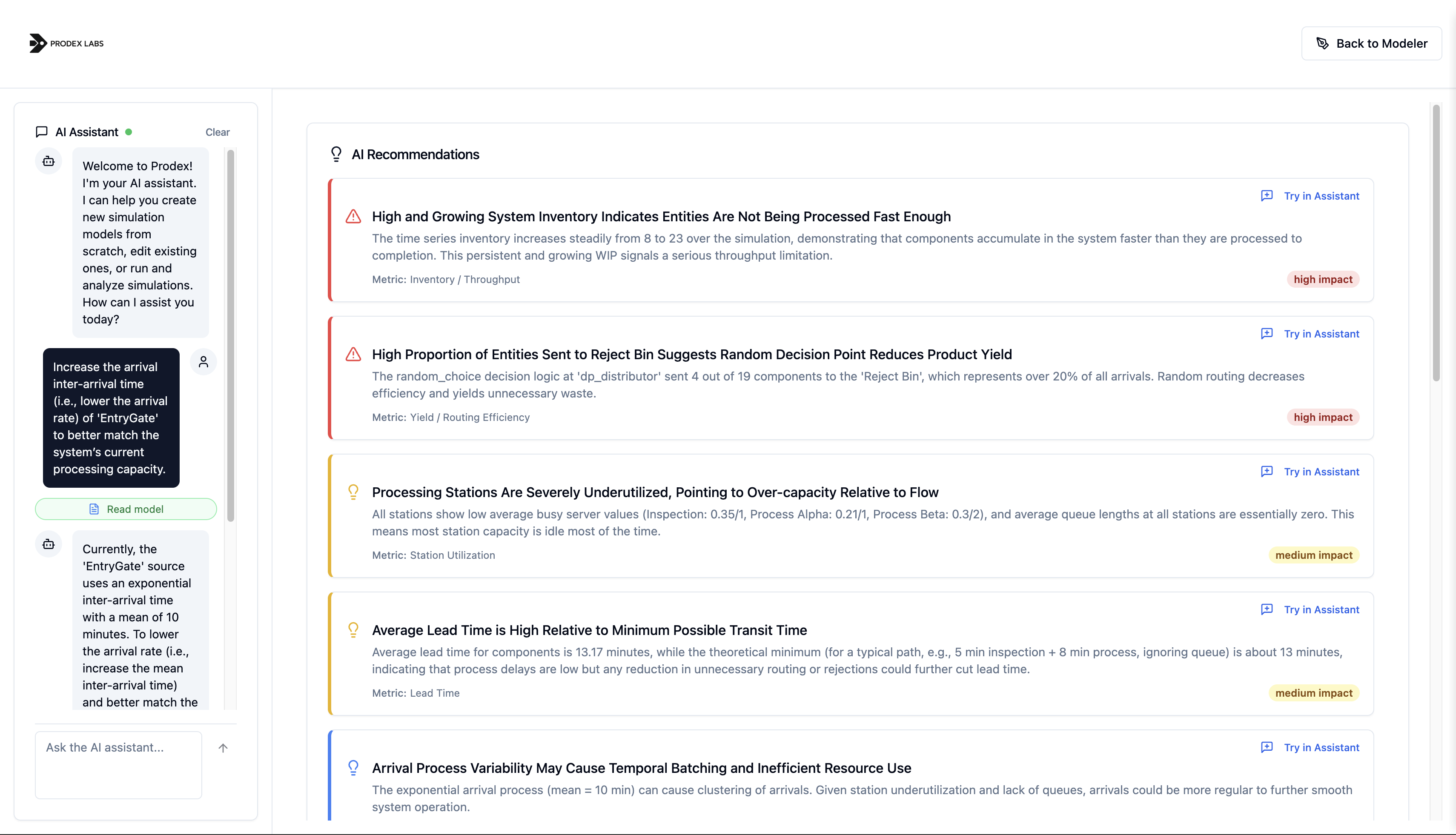 ProDex AI Recommendations Interface