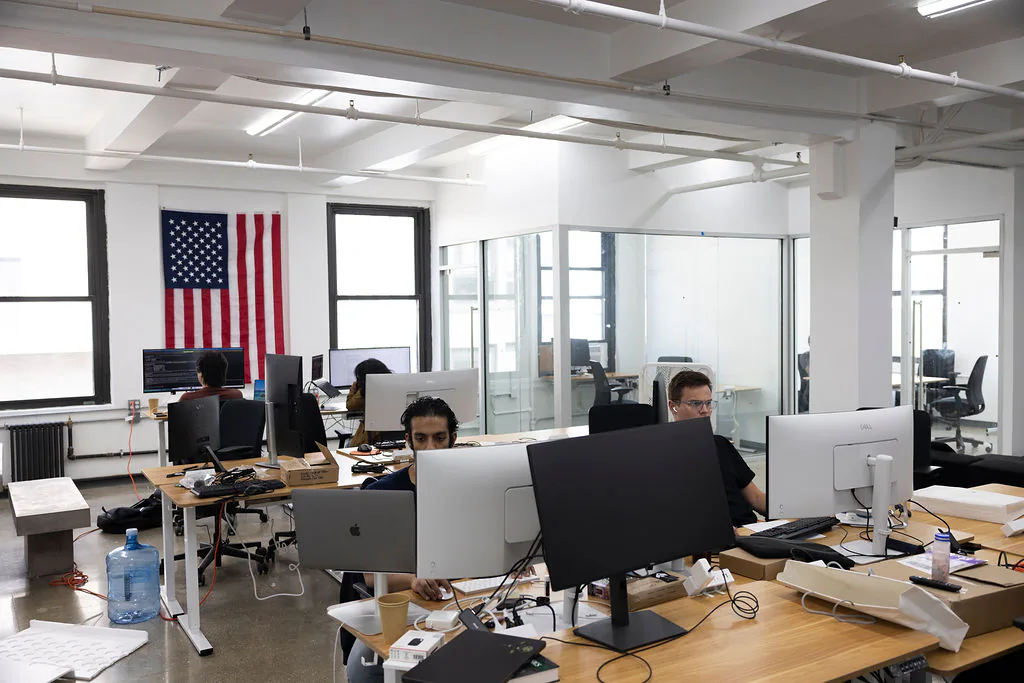 The ProDex engineering floor, with the flag on the far wall