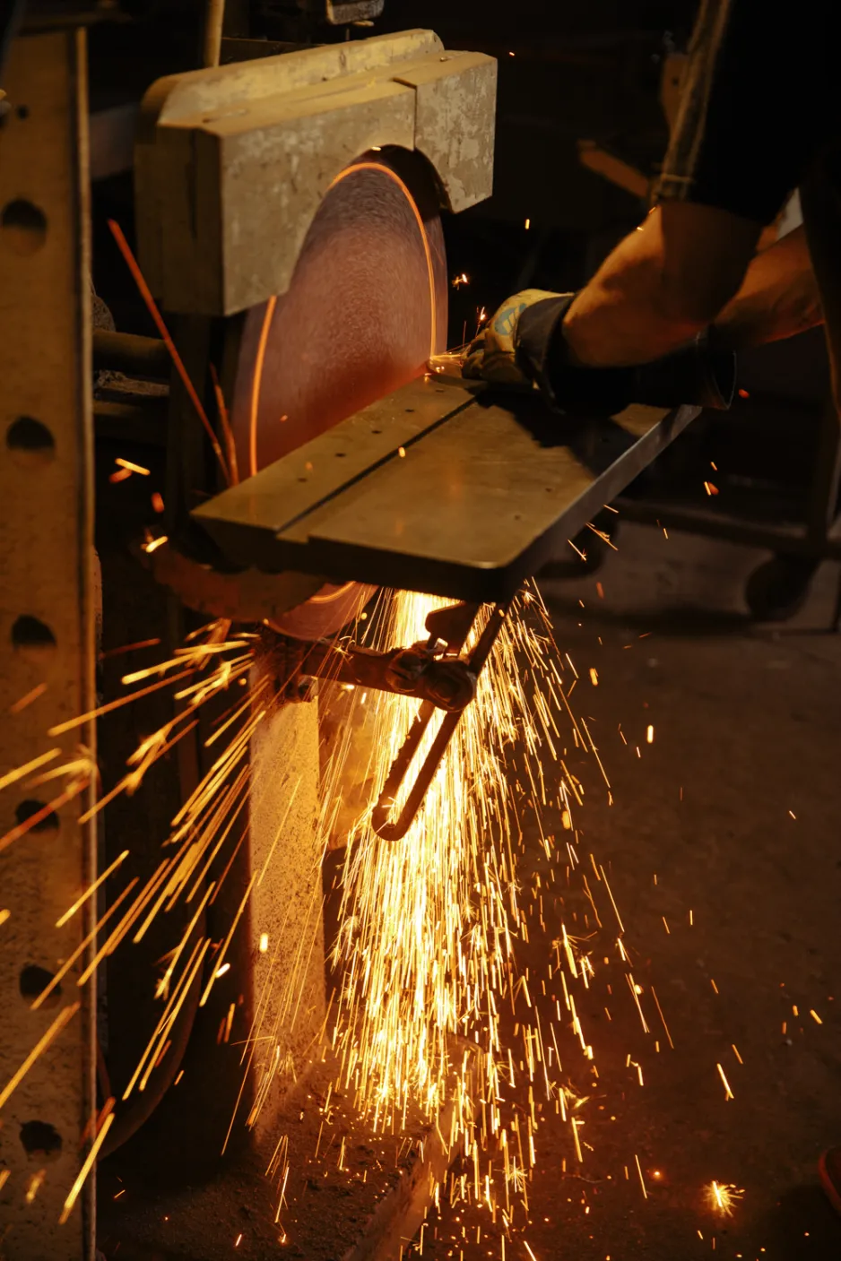 Sparks thrown from a metal cutting head